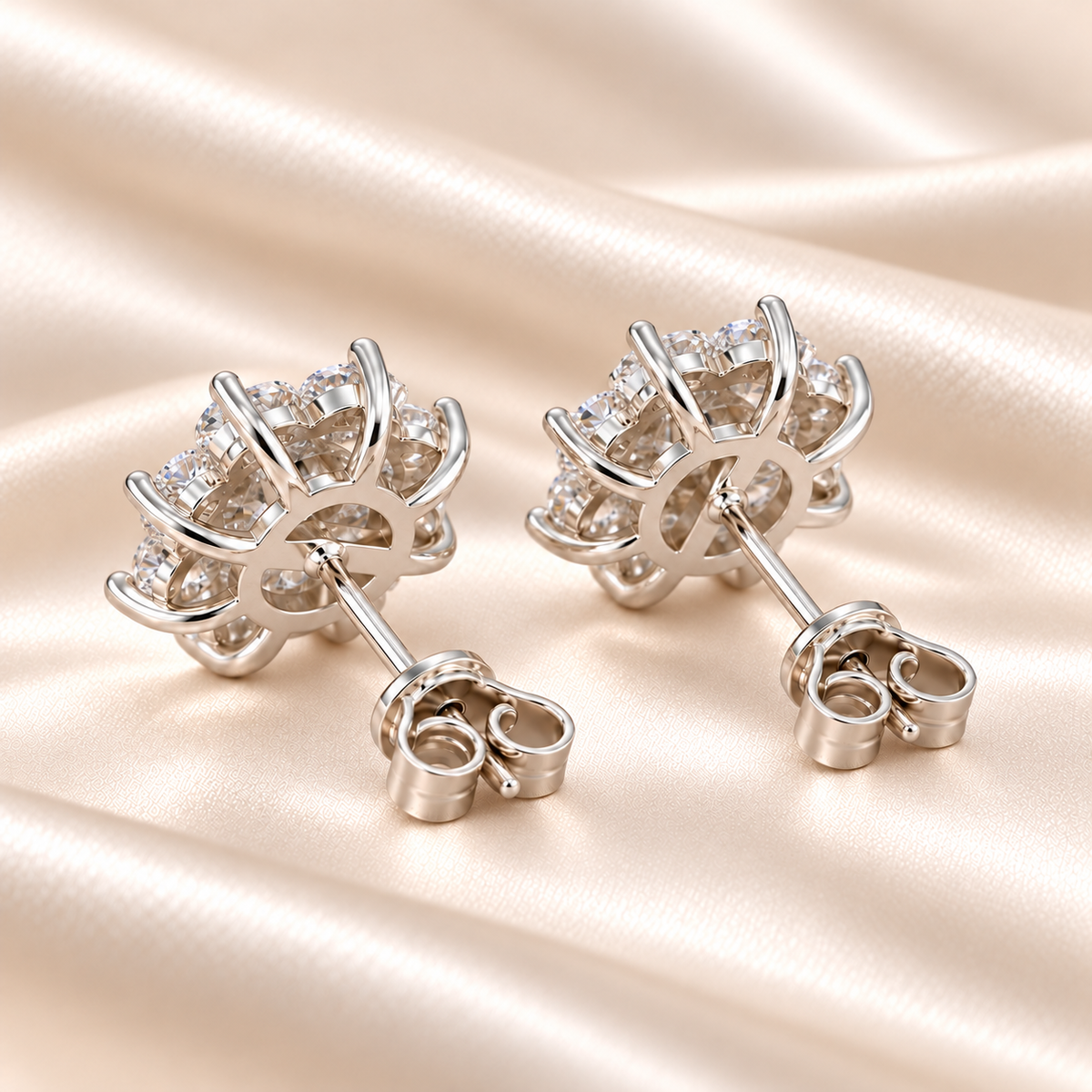 2 CTW Flower Moissanite Stud Earrings