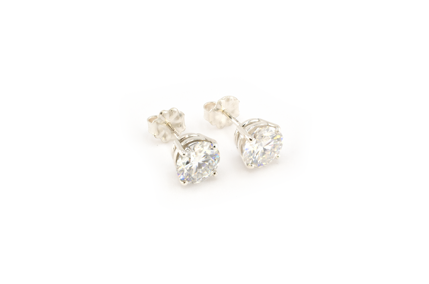 2.00 CTW (1.00ct Each) Round Moissanite Stud Earrings • 925 Sterling Silver