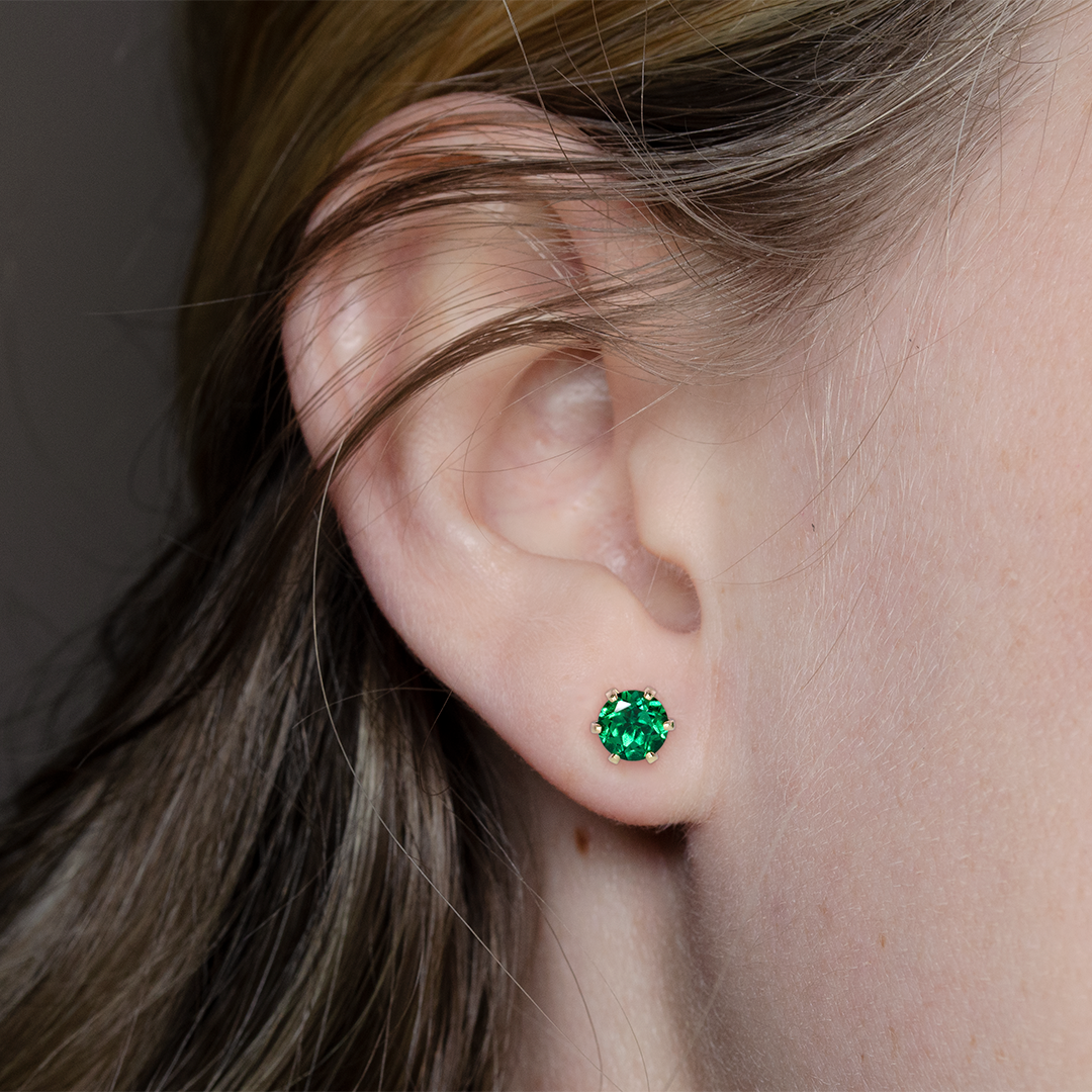 5mm Lab Emerald Stud Earrings • 14k Gold-Filled