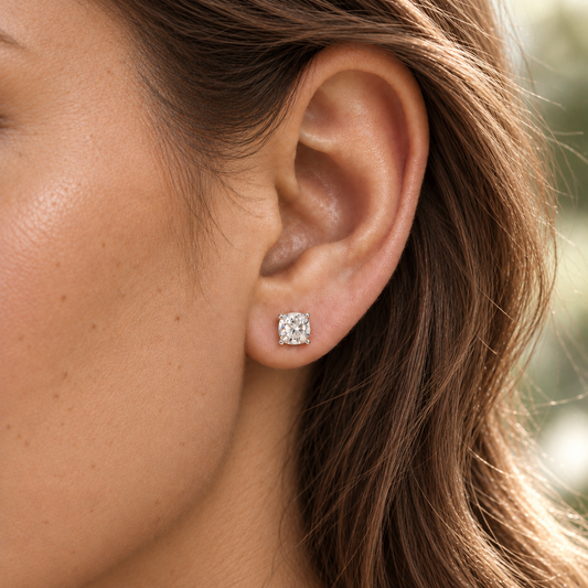 2 CTW Cushion Moissanite Stud Earrings