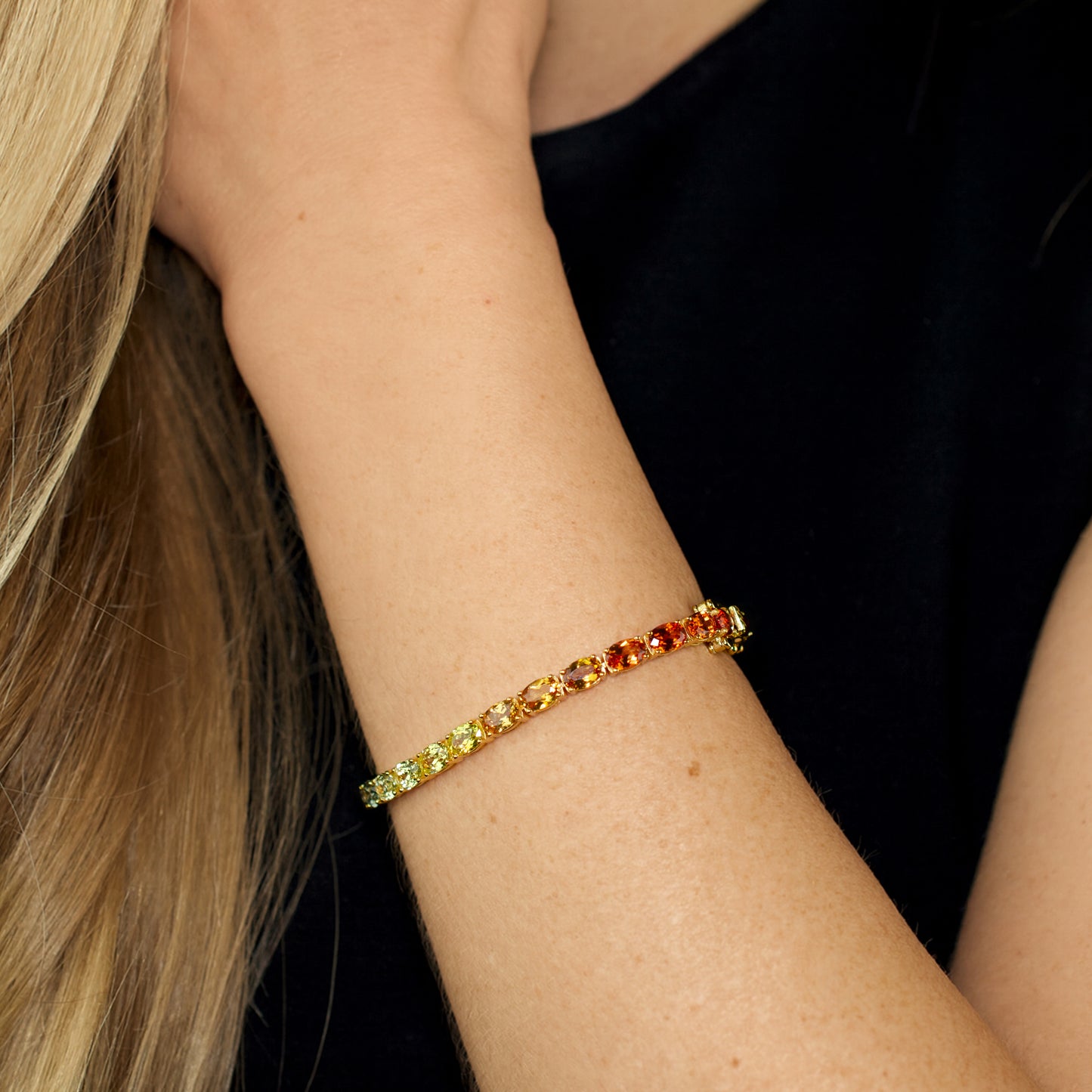 Rainbow Lab Sapphire Tennis Bracelet in Gold-Plated Sterling Silver