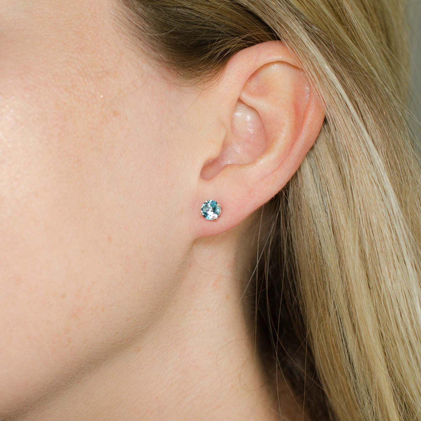 5mm Swiss Blue Topaz Stud Earrings • 925 Sterling Silver