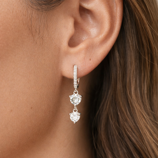 Double Drop Hoop Moissanite Earrings • 925 Sterling Silver