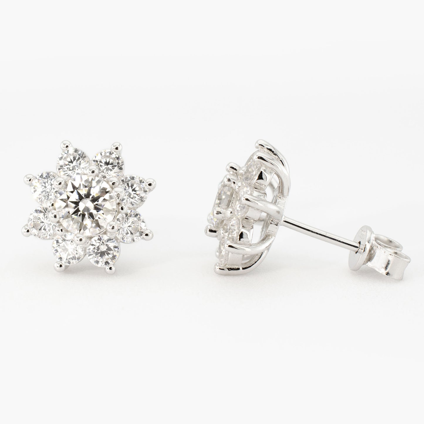 2ctw Flower Moissanite Stud Earrings • 925 Sterling Silver