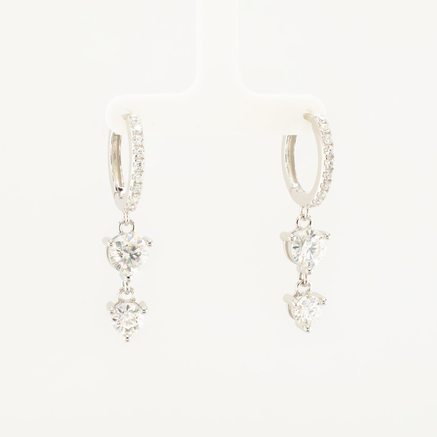 Sterling Silver Moissanite Double Drop Hoop Earrings