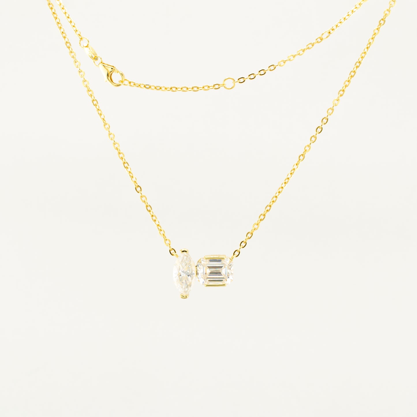 Gold-Plated Sterling Silver Moissanite Pendant Necklace – Marquise & Emerald Cut
