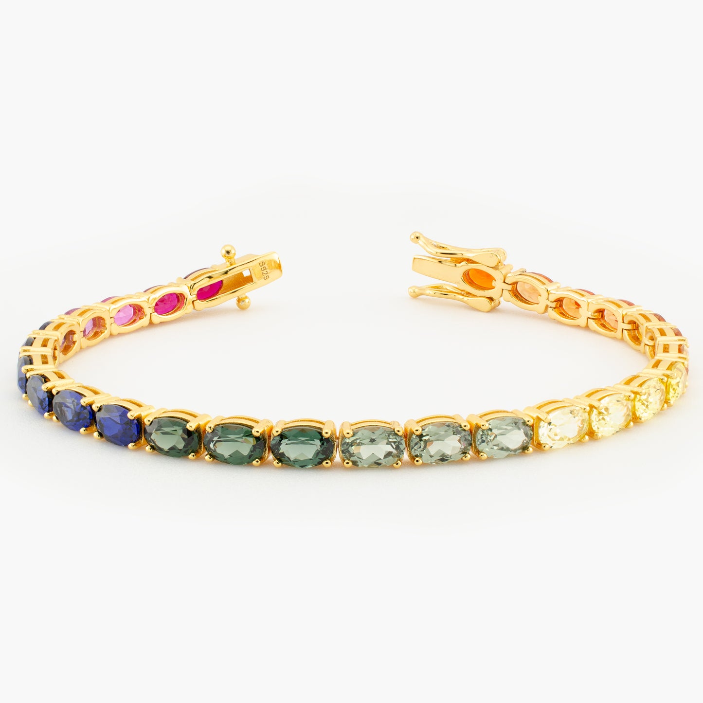 Rainbow Lab Sapphire Tennis Bracelet in Gold-Plated Sterling Silver
