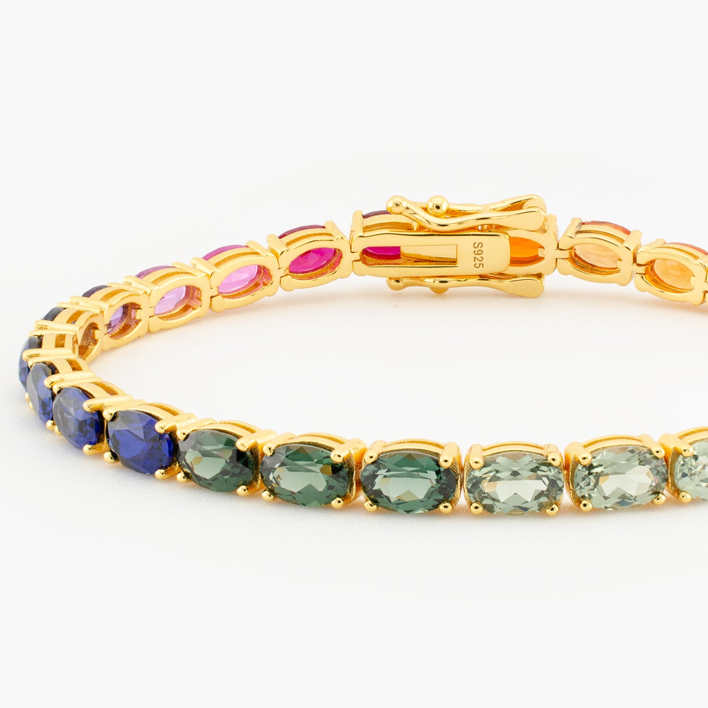 Rainbow Lab Sapphire Tennis Bracelet in Gold-Plated Sterling Silver