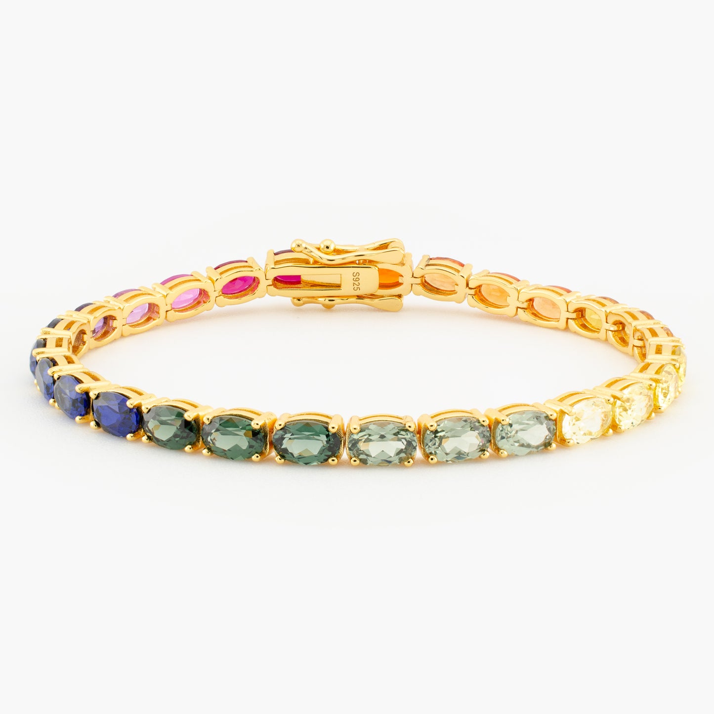 Rainbow Lab Sapphire Tennis Bracelet in Gold-Plated Sterling Silver
