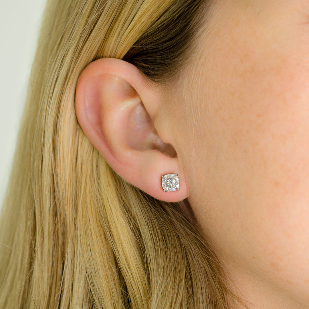 Cushion Moissanite Stud Earrings • 1 ct Each (2 ctw) • 925 Sterling Silver