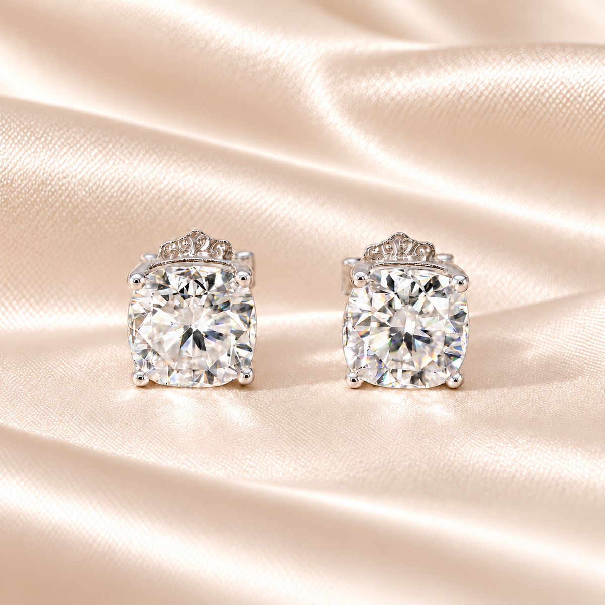 2 CTW Cushion Moissanite Stud Earrings