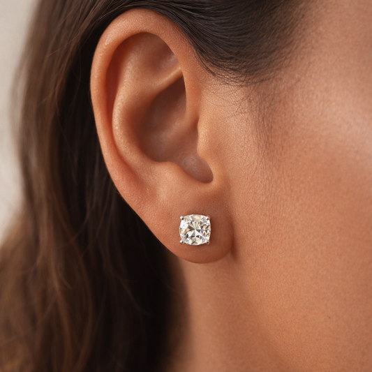 2ctw Cushion Moissanite Stud Earrings (1ct Each) • 925 Sterling Silver