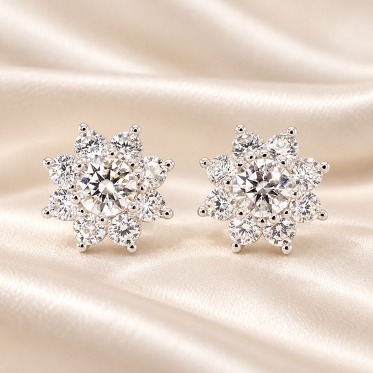 2 CTW Flower Moissanite Stud Earrings