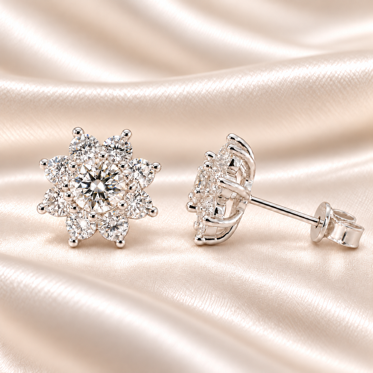 2 CTW Flower Moissanite Stud Earrings