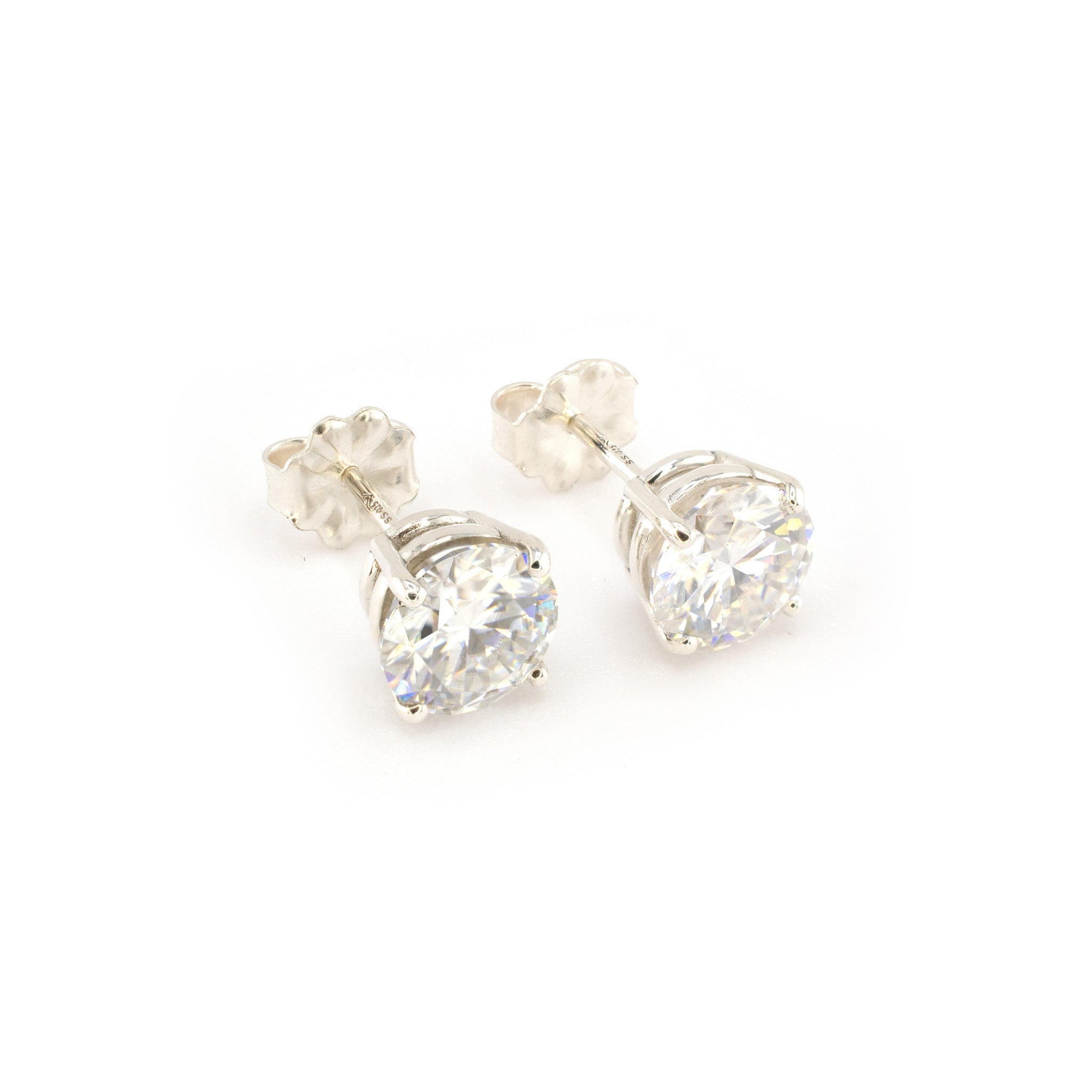 2.00 CTW (1.00ct Each) Round Moissanite Stud Earrings • 925 Sterling Silver