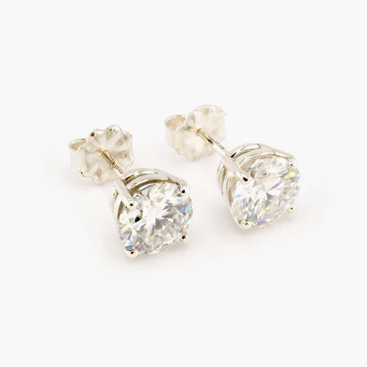 2.00 CTW (1.00ct Each) Round Moissanite Stud Earrings • 925 Sterling Silver