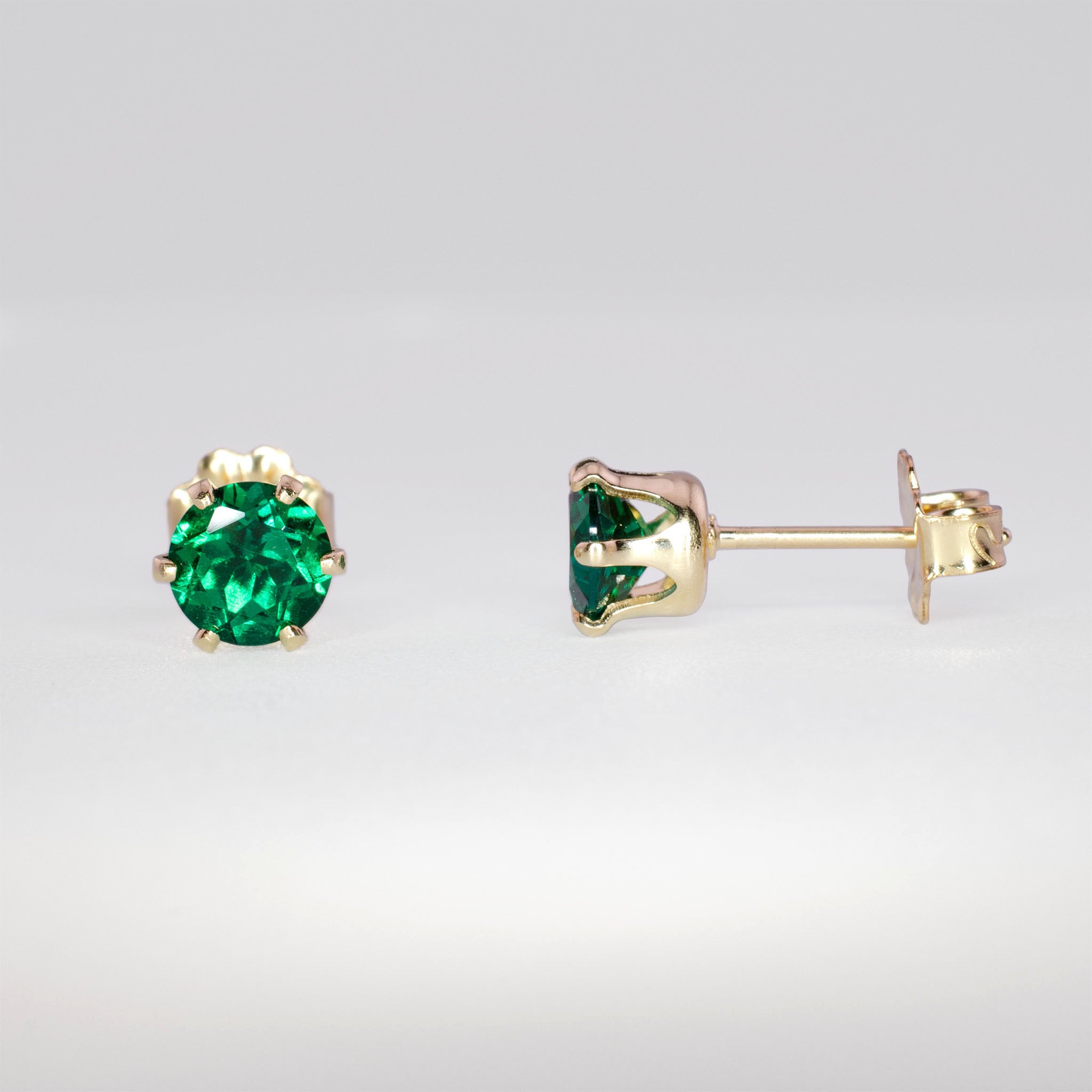 5mm Lab Emerald Stud Earrings • 14k Gold-Filled