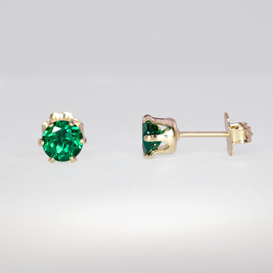 5mm Lab Emerald Stud Earrings • 14k Gold-Filled