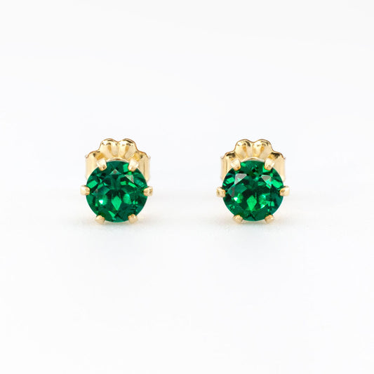 5mm Lab Emerald Stud Earrings • 14k Gold-Filled