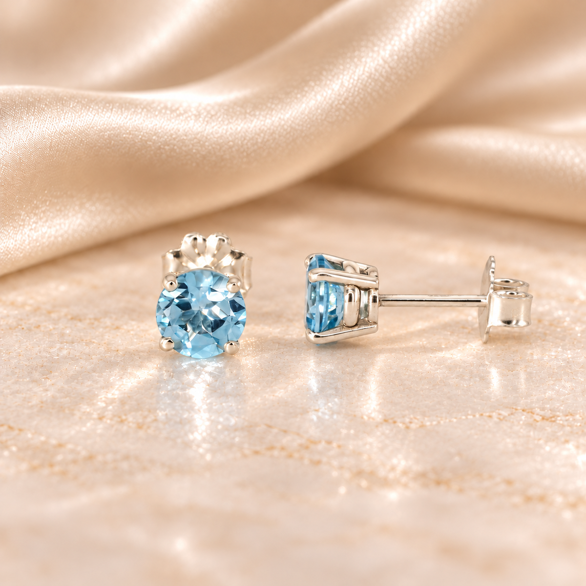 Swiss Blue Topaz Stud Earrings