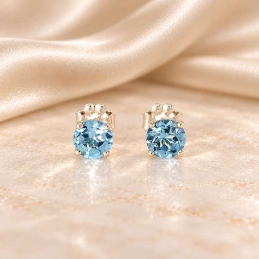 Swiss Blue Topaz Stud Earrings