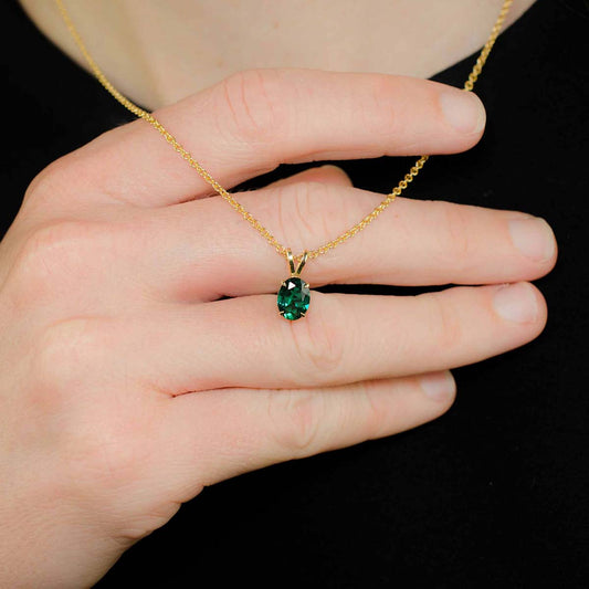 8x6mm Lab-Created Emerald Pendant in 10k Solid Gold with 14k Gold-Filled Chain