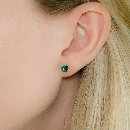 5mm Lab Emerald Stud Earrings • 14k Gold-Filled