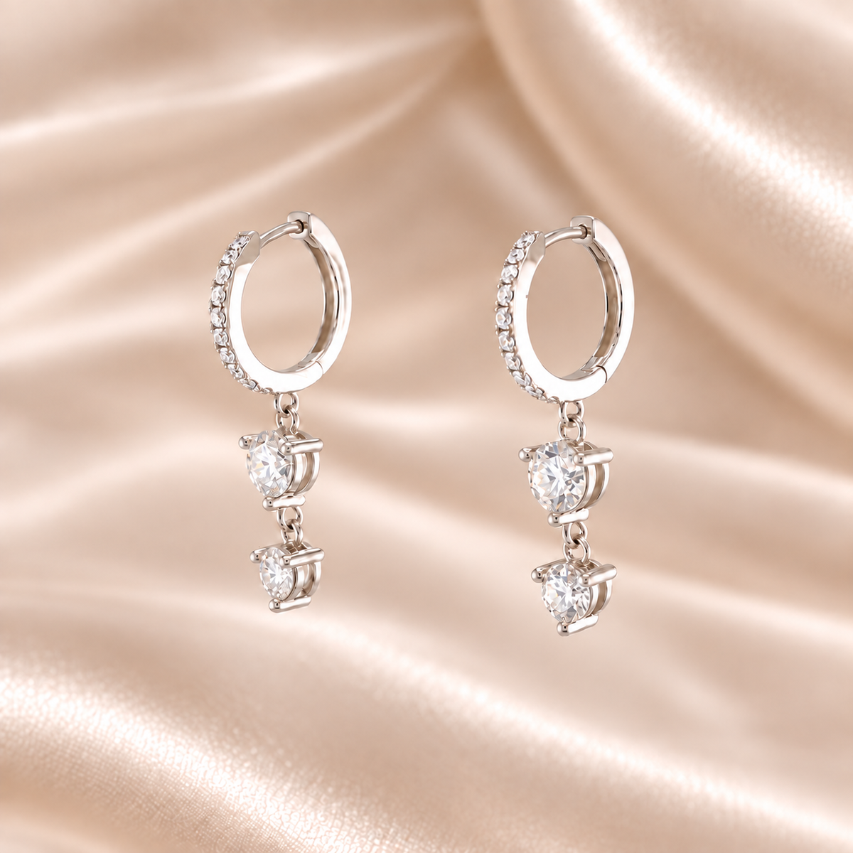 Double Drop Hoop Moissanite Earrings