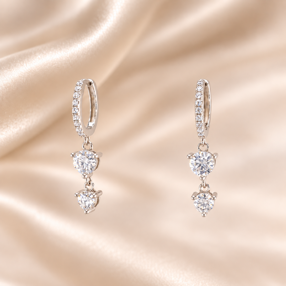 Double Drop Hoop Moissanite Earrings