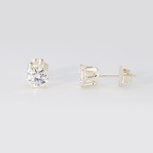 1.00 CTW (0.50ct Each) Round Moissanite Stud Earrings • Solid 925 Sterling Silver