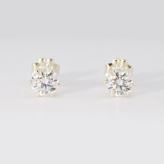 1.00 CTW (0.50ct Each) Round Moissanite Stud Earrings • Solid 925 Sterling Silver