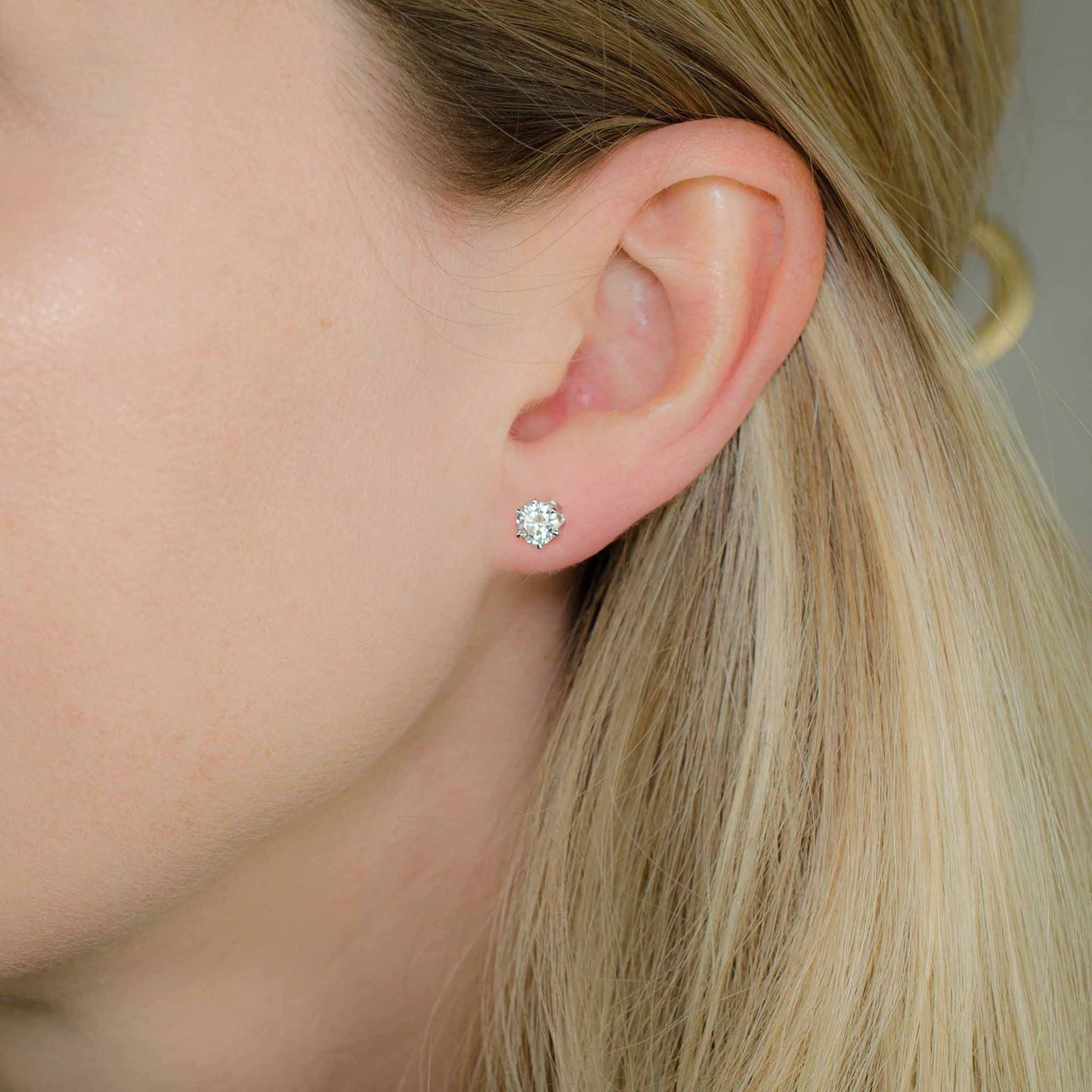 1.00 CTW (0.50ct Each) Round Moissanite Stud Earrings • Solid 925 Sterling Silver