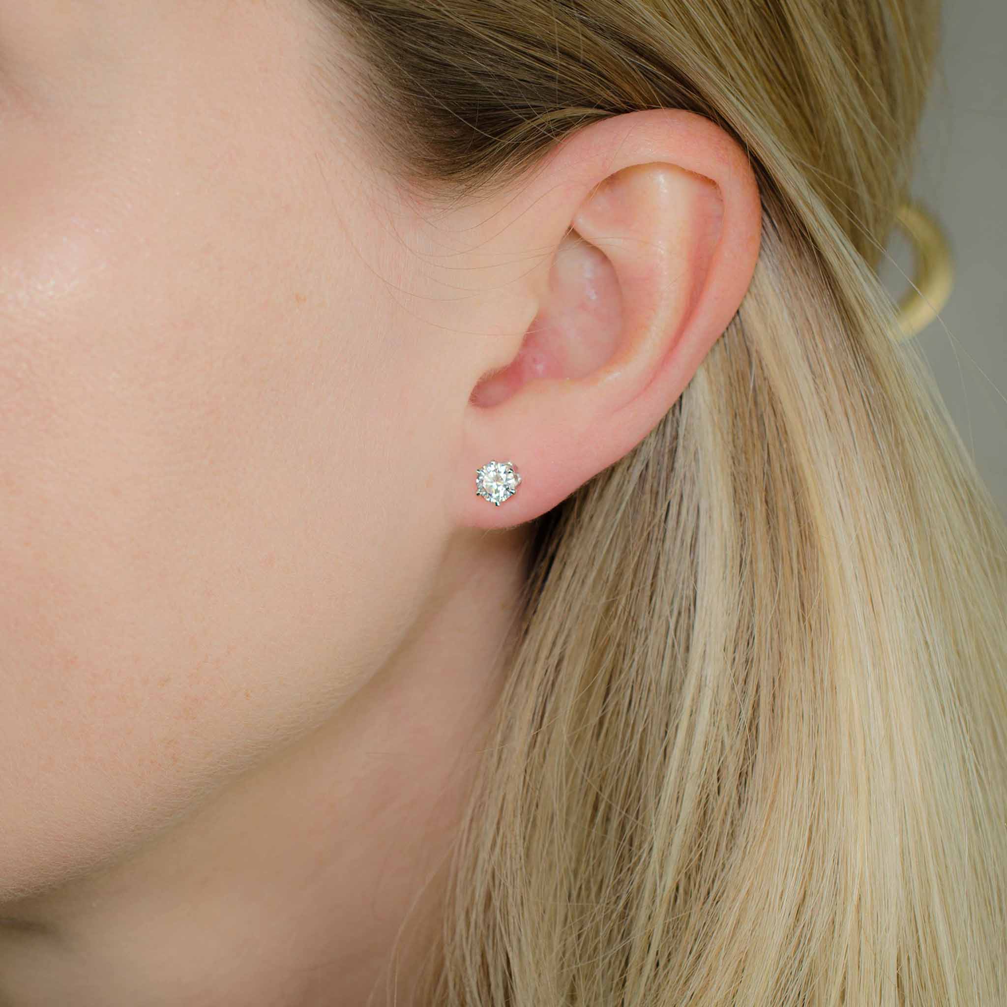1.00 CTW (0.50ct Each) Round Moissanite Stud Earrings • Solid 925 Sterling Silver