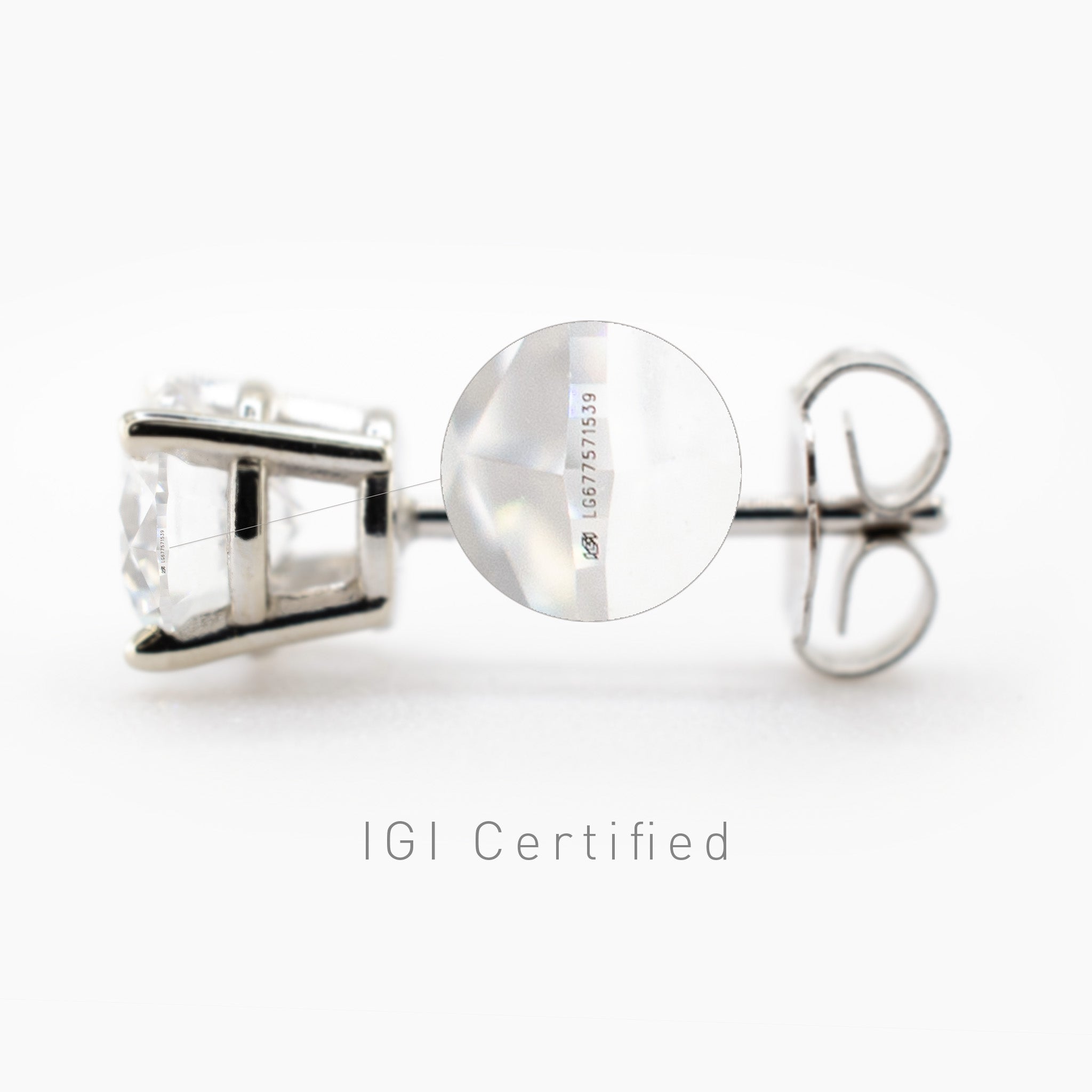 1ctw IGI Lab Diamond Stud Earrings (0.5ct Each) • 14k White Gold