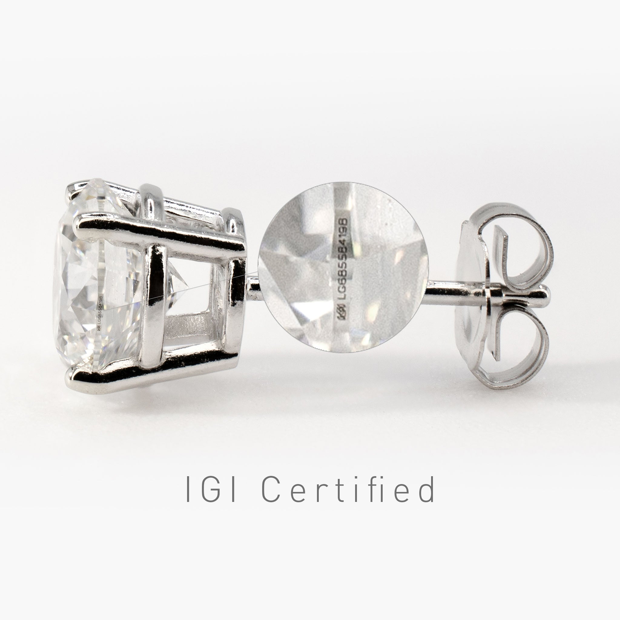 2ctw IGI Lab Diamond Stud Earrings (1ct Each) • 14k White Gold