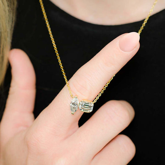Gold-Plated Sterling Silver Moissanite Pendant Necklace – Marquise & Emerald Cut