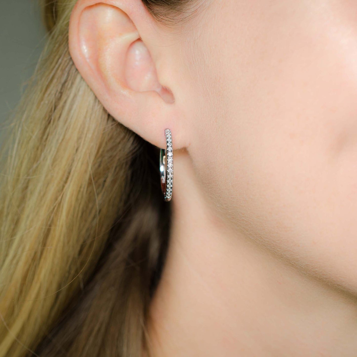 Half Pavé Moissanite Hoop Earrings • Sterling Silver