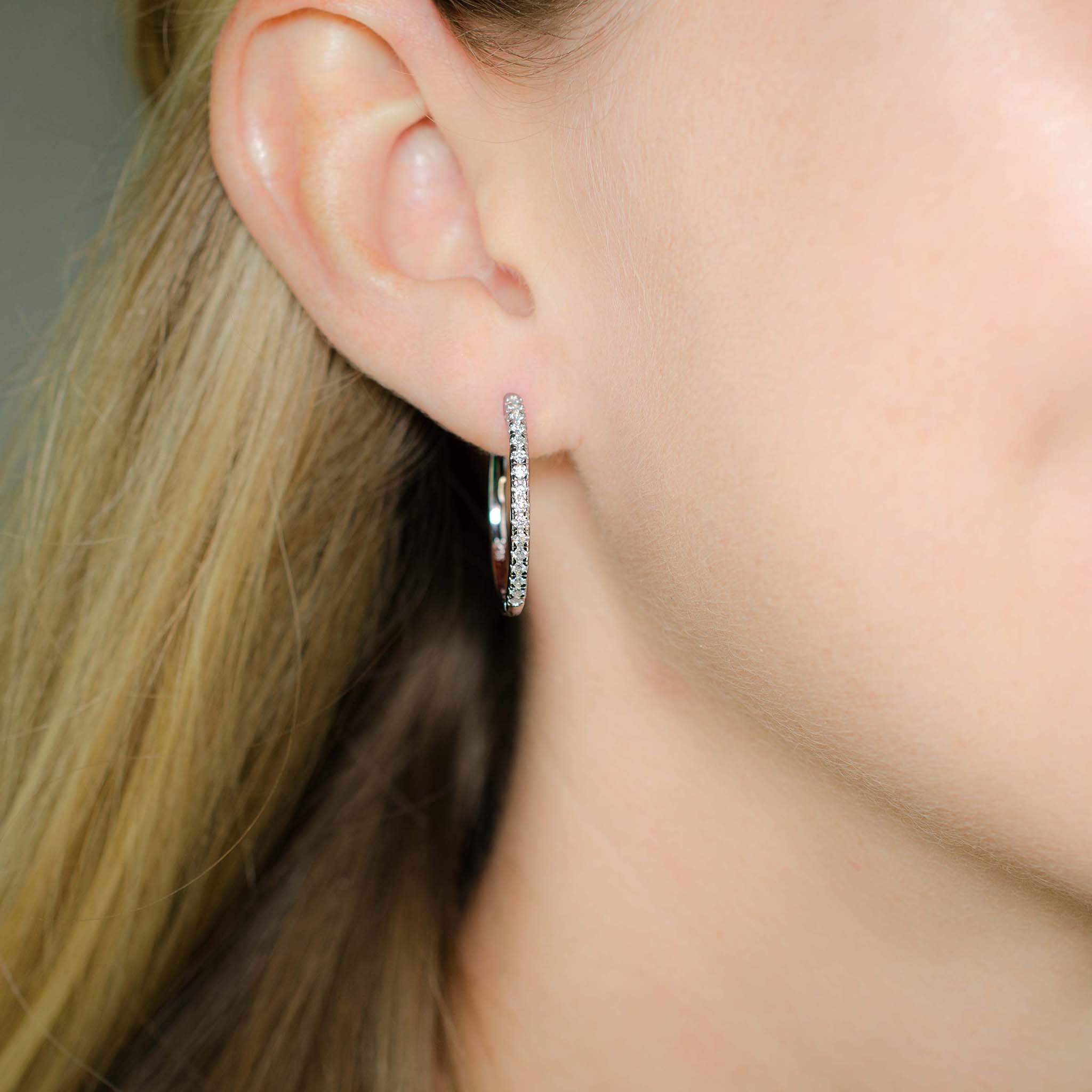 Half Pavé Moissanite Hoop Earrings • Sterling Silver