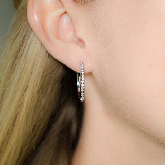 Half Pavé Moissanite Hoop Earrings • Sterling Silver