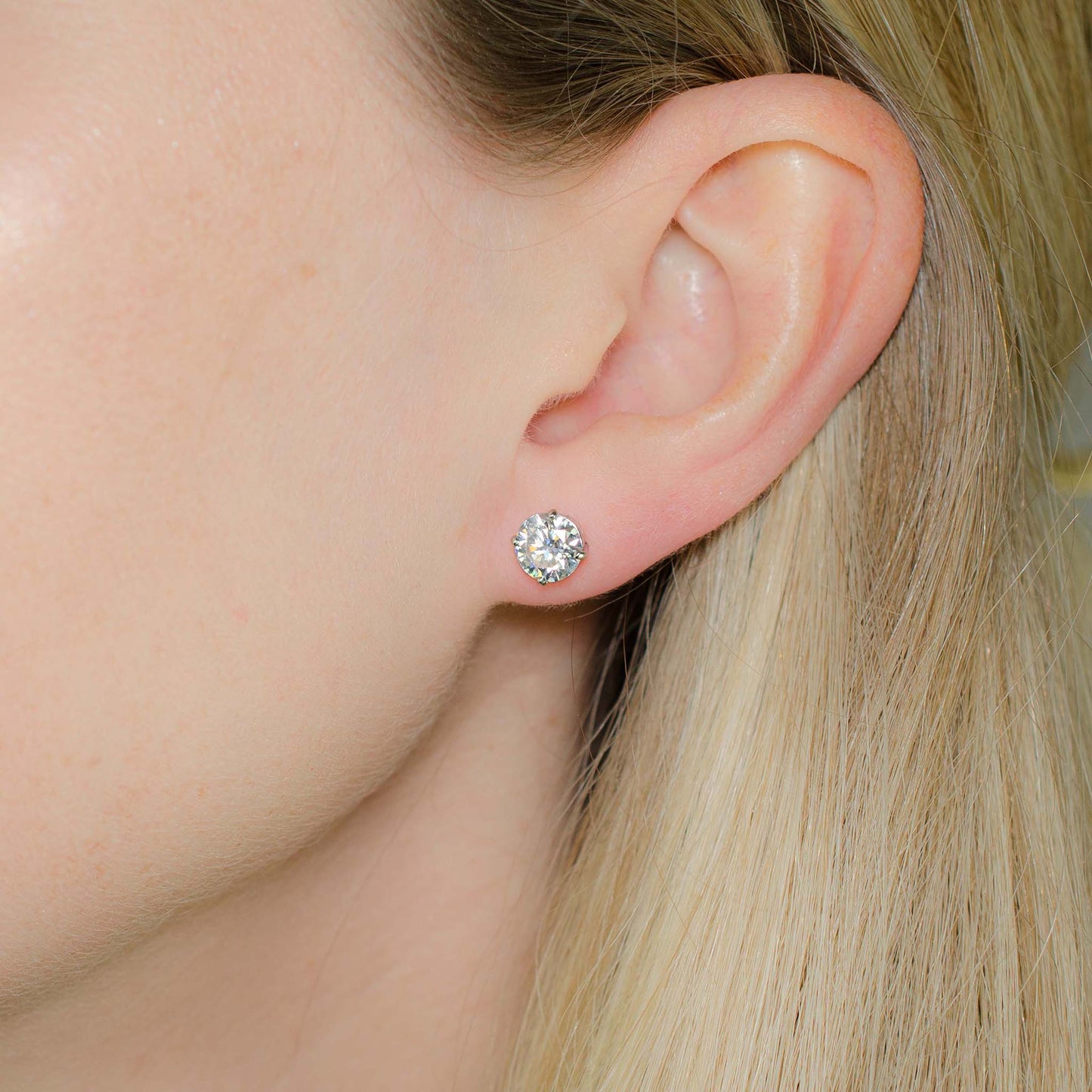2.00 CTW (1.00ct Each) Round Moissanite Stud Earrings • 925 Sterling Silver