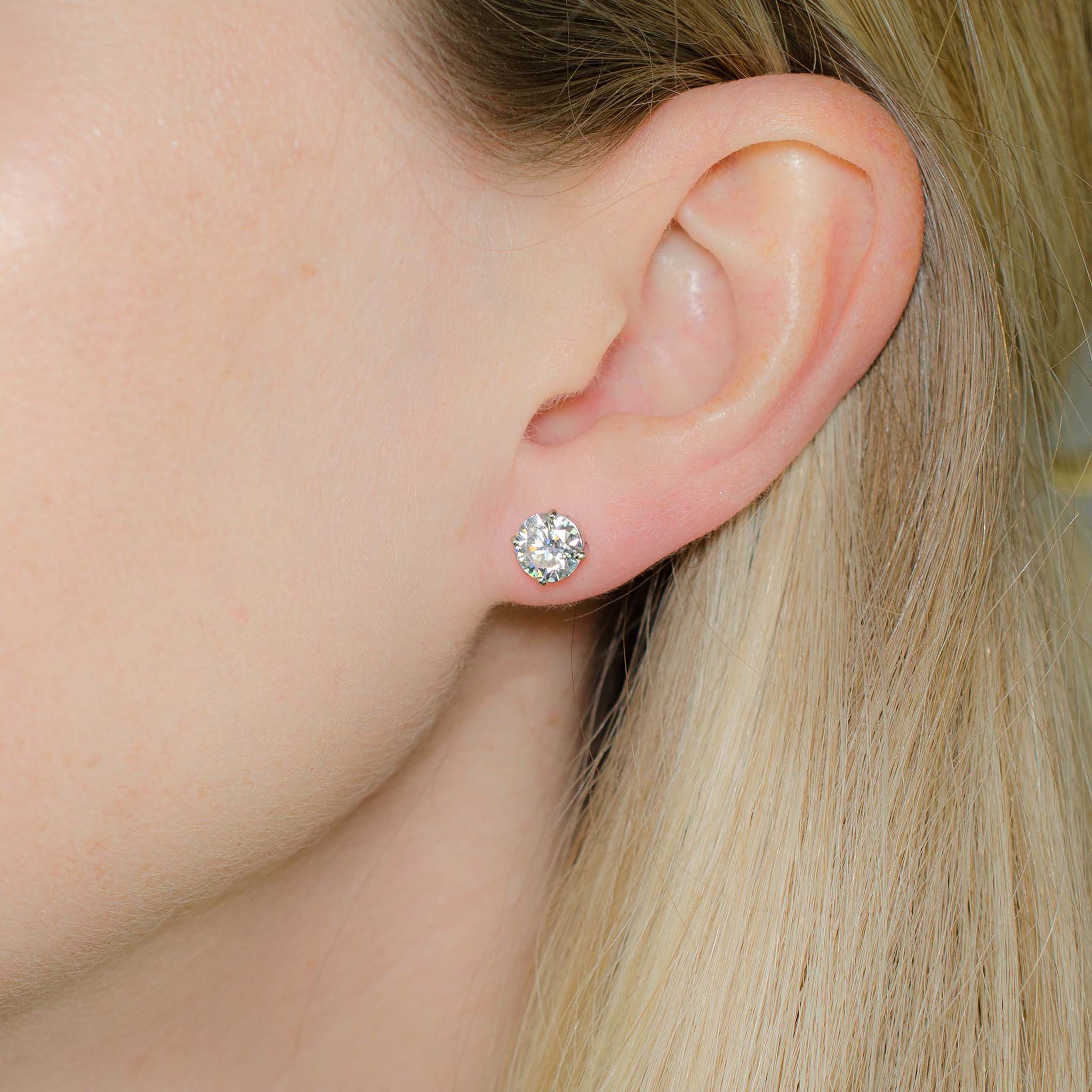2.00 CTW (1.00ct Each) Round Moissanite Stud Earrings • 925 Sterling Silver