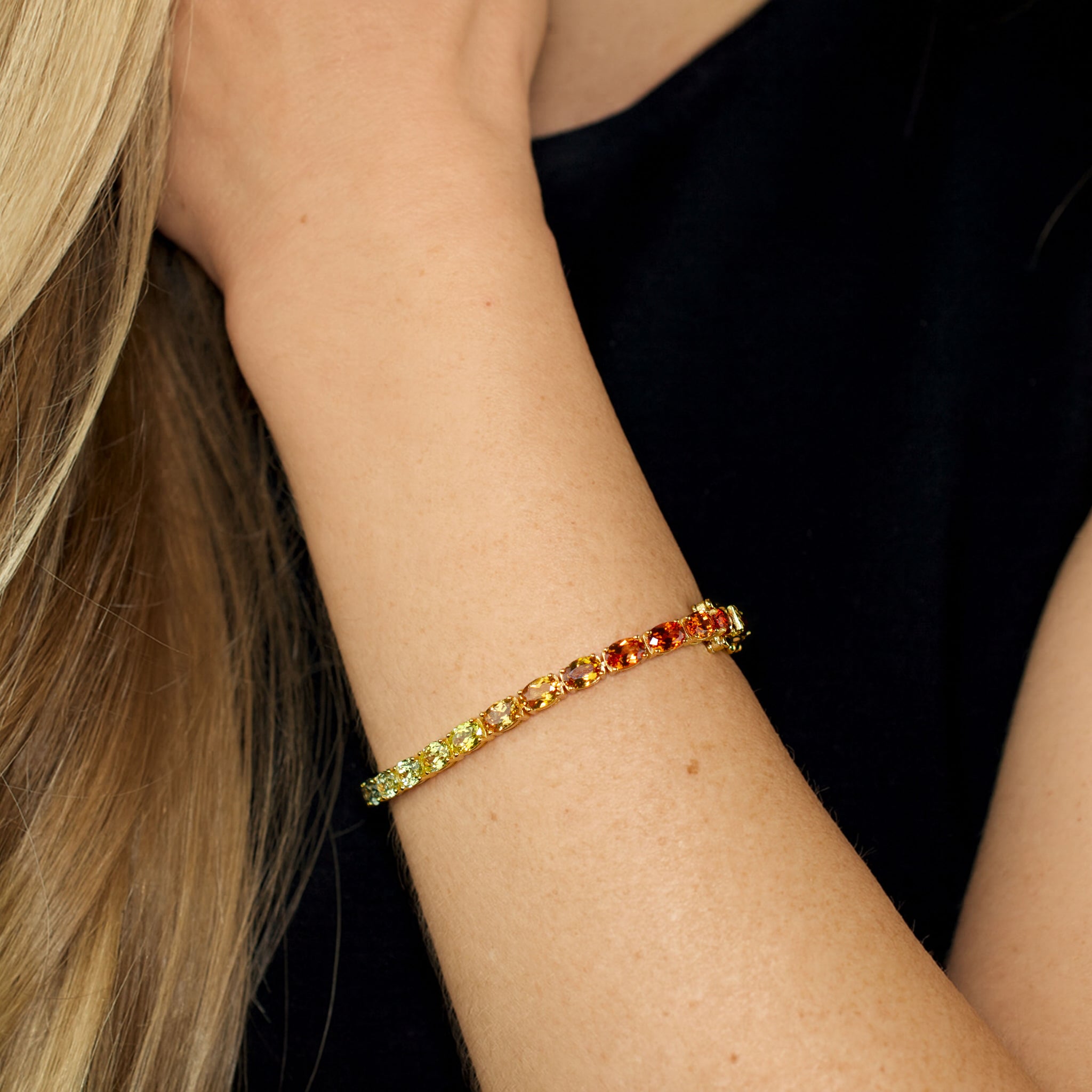Rainbow Lab Sapphire Tennis Bracelet in Gold-Plated Sterling Silver