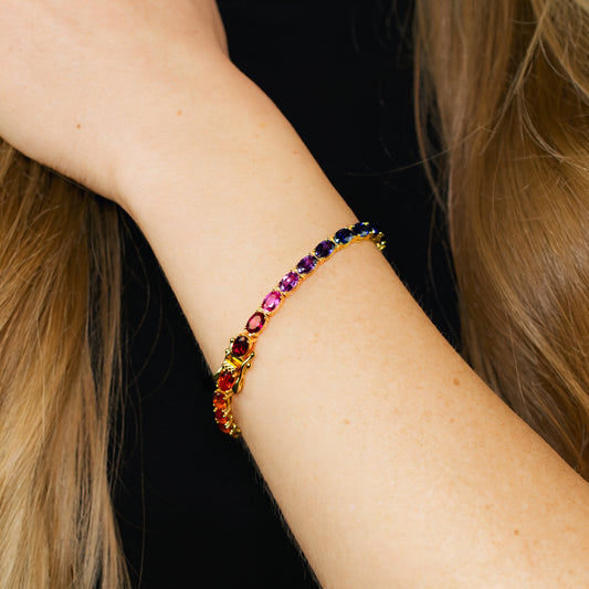 Rainbow Lab Sapphire Tennis Bracelet in Gold-Plated Sterling Silver