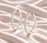 Half Pavé Moissanite Hoop Earrings • Sterling Silver