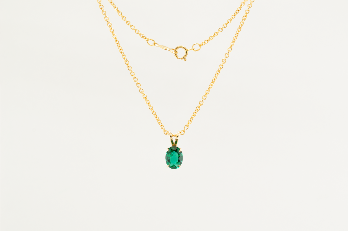 8x6mm Lab-Created Emerald Pendant in 10k Solid Gold with 14k Gold-Filled Chain