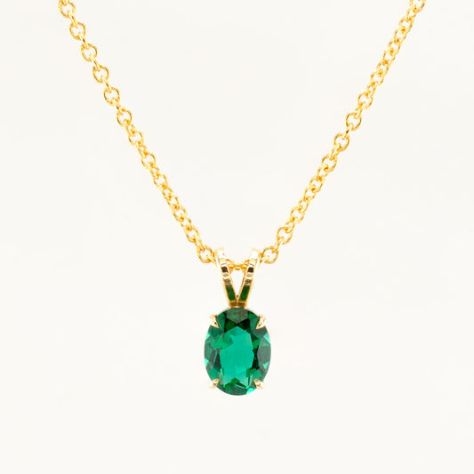 8x6mm Lab-Created Emerald Pendant in 10k Solid Gold with 14k Gold-Filled Chain