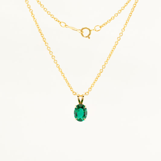 8x6mm Lab-Created Emerald Pendant in 10k Solid Gold with 14k Gold-Filled Chain