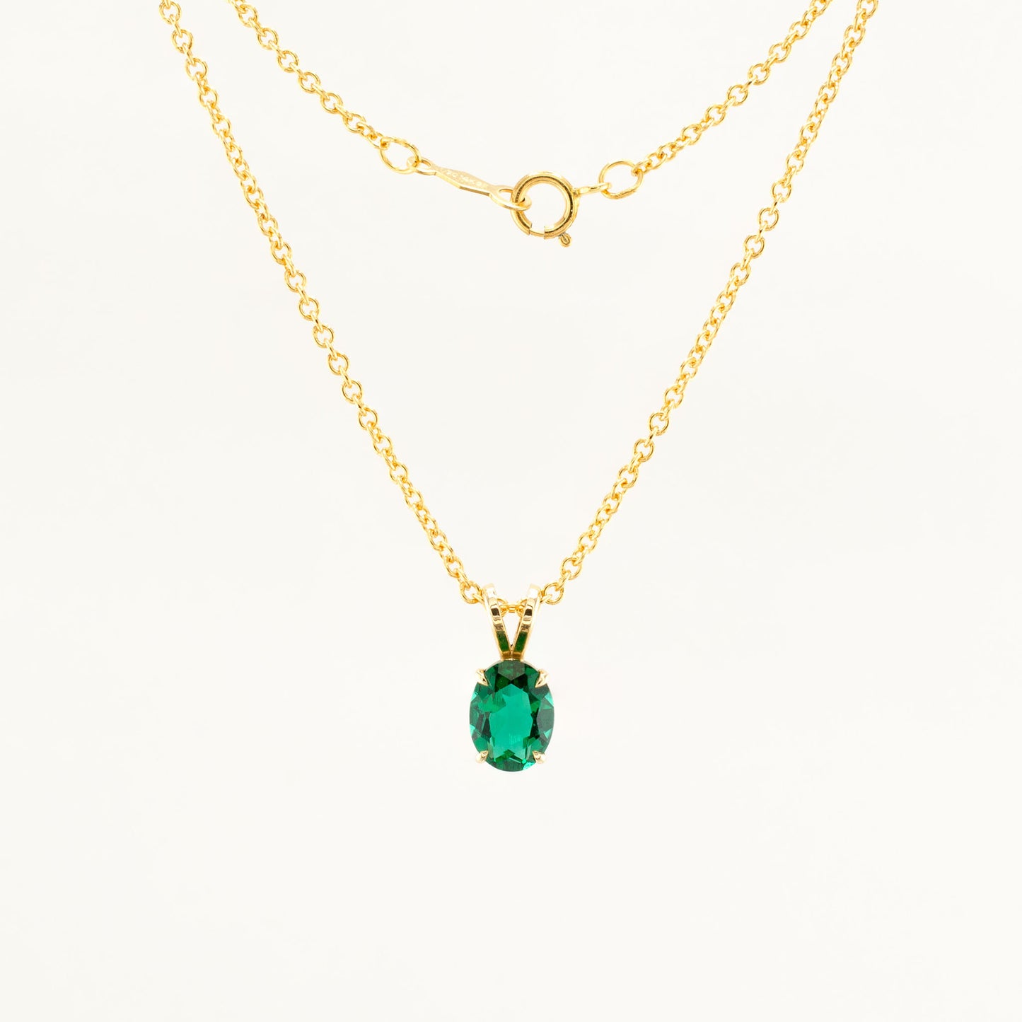 8x6mm Lab-Created Emerald Pendant in 10k Solid Gold with 14k Gold-Filled Chain