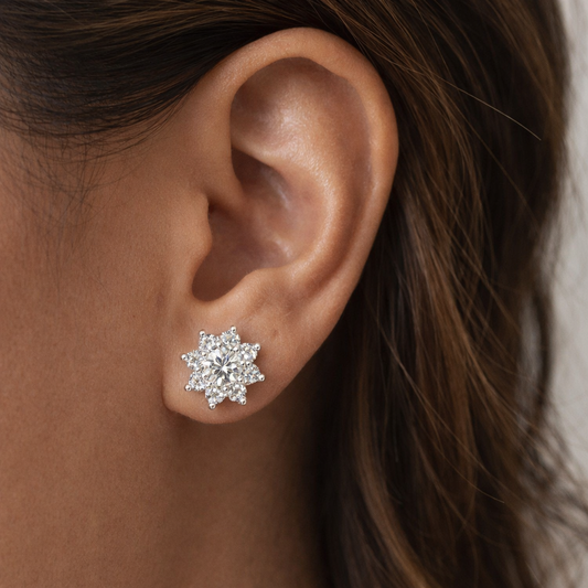 2ctw Flower Moissanite Stud Earrings • 925 Sterling Silver