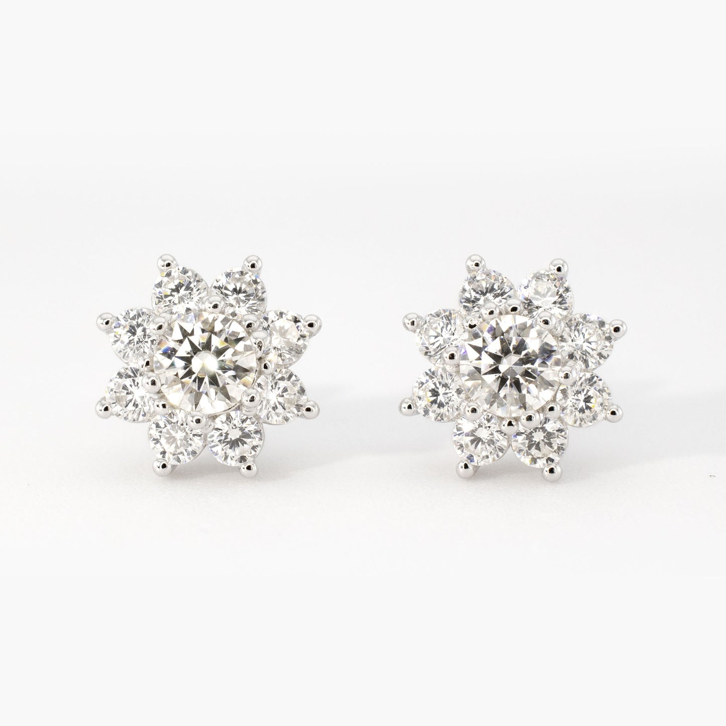2ctw Flower Moissanite Stud Earrings • 925 Sterling Silver